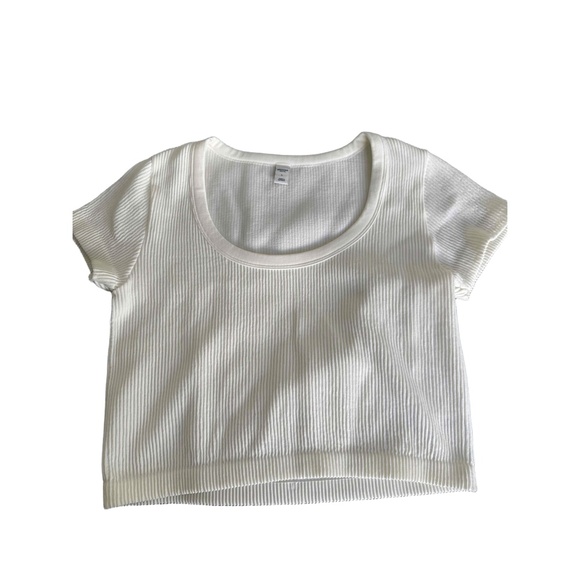 Arizona Jean Co White Ribbed Short Sleeve Square Neck Crop Top‎ Womens L - Picture 6 of 7